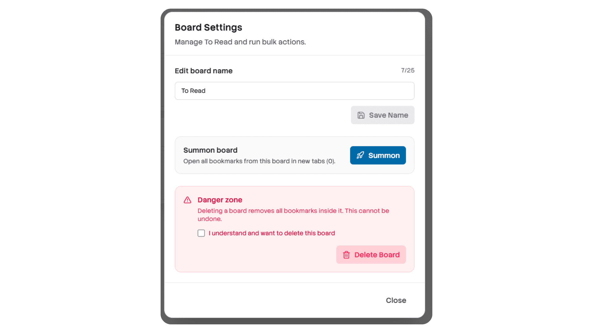 Board Settings Modal